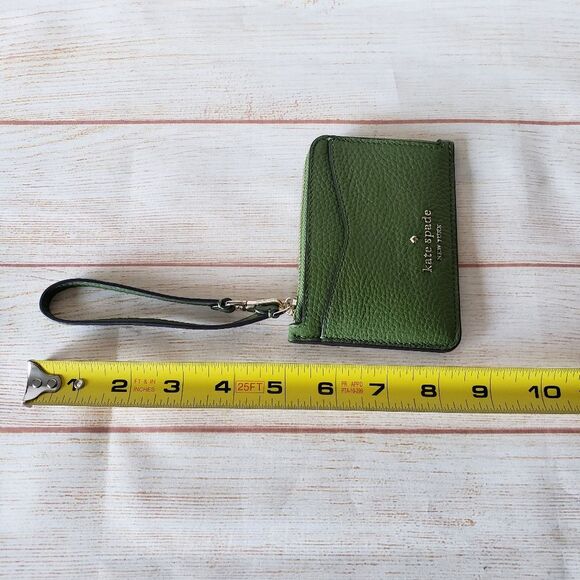Kate Spade Leila Pebbled Leather Small Wristlet Card Holder Kelp Forest Green - Picture 8 of 9
